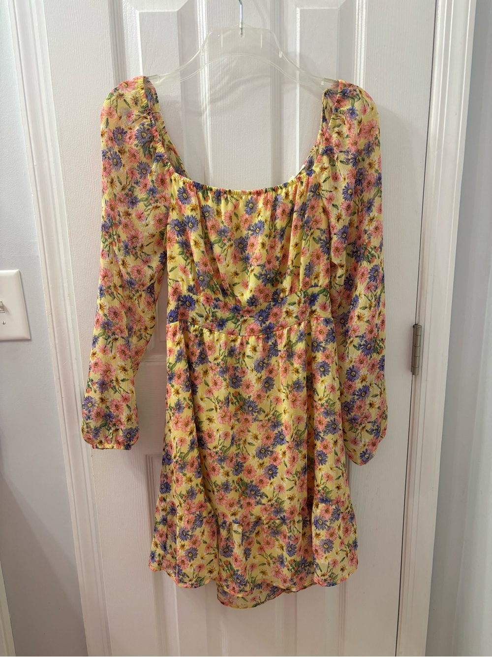 Yellow Floral Long-Sleeve Mini Dress